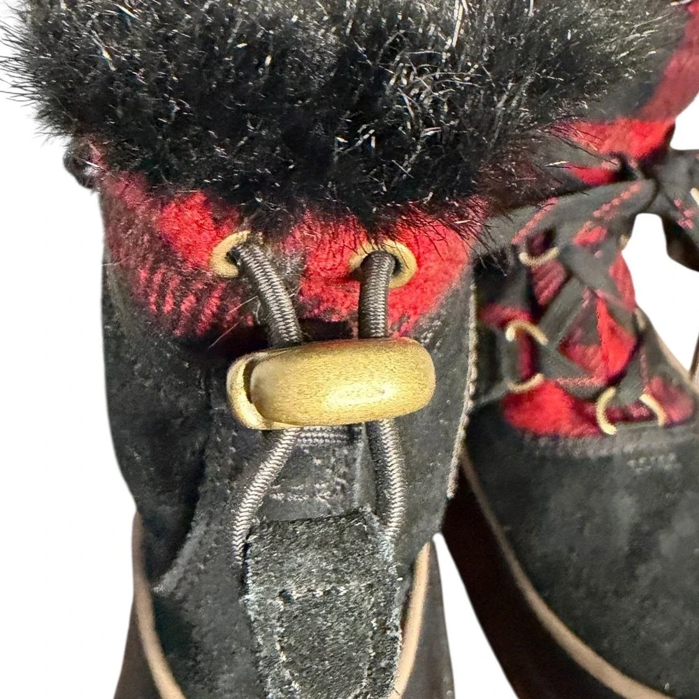 NWOT Sorel Tivoli III Womens Sz 8 Black Red Buffalo Plaid Waterproof Snow Boots‎